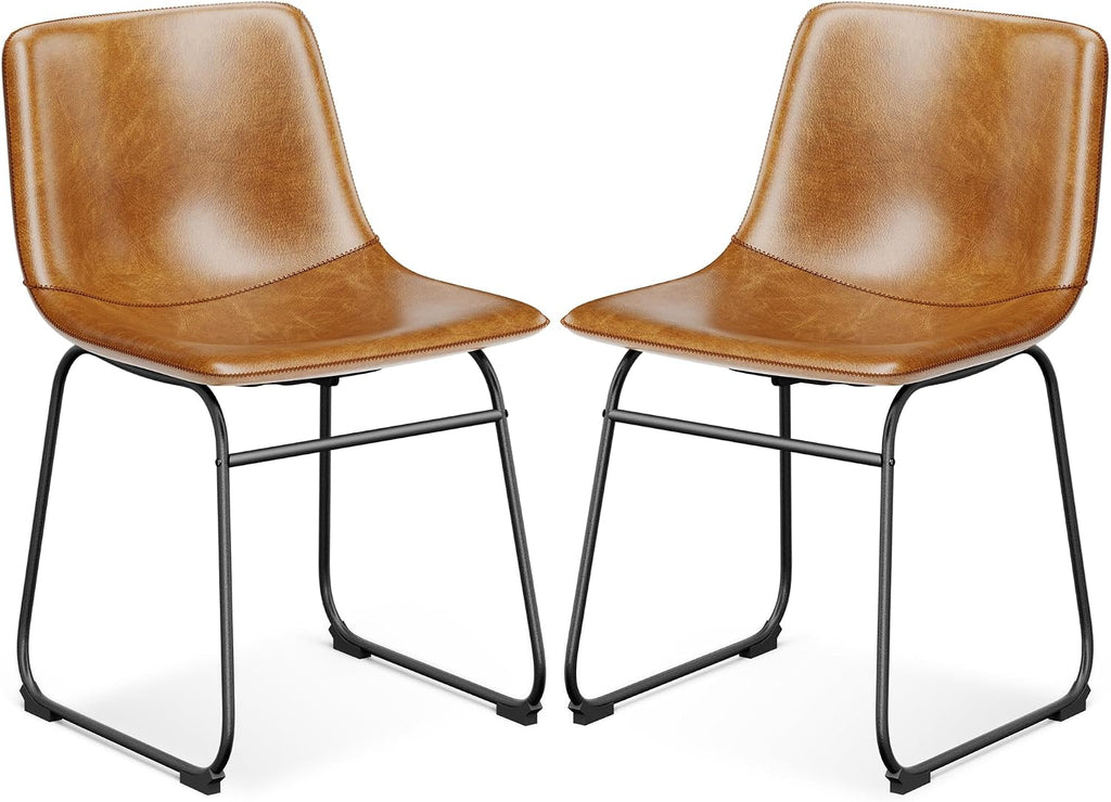 Dining Chairs Set of 8, 18 Inch Faux Leather Kitchen Chairs with Back, Modern Armless Dining Room Chair with Metal Legs for Home Bistro Coffee Shops (Brown)