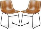 Dining Chairs Set of 8, 18 Inch Faux Leather Kitchen Chairs with Back, Modern Armless Dining Room Chair with Metal Legs for Home Bistro Coffee Shops (Brown)