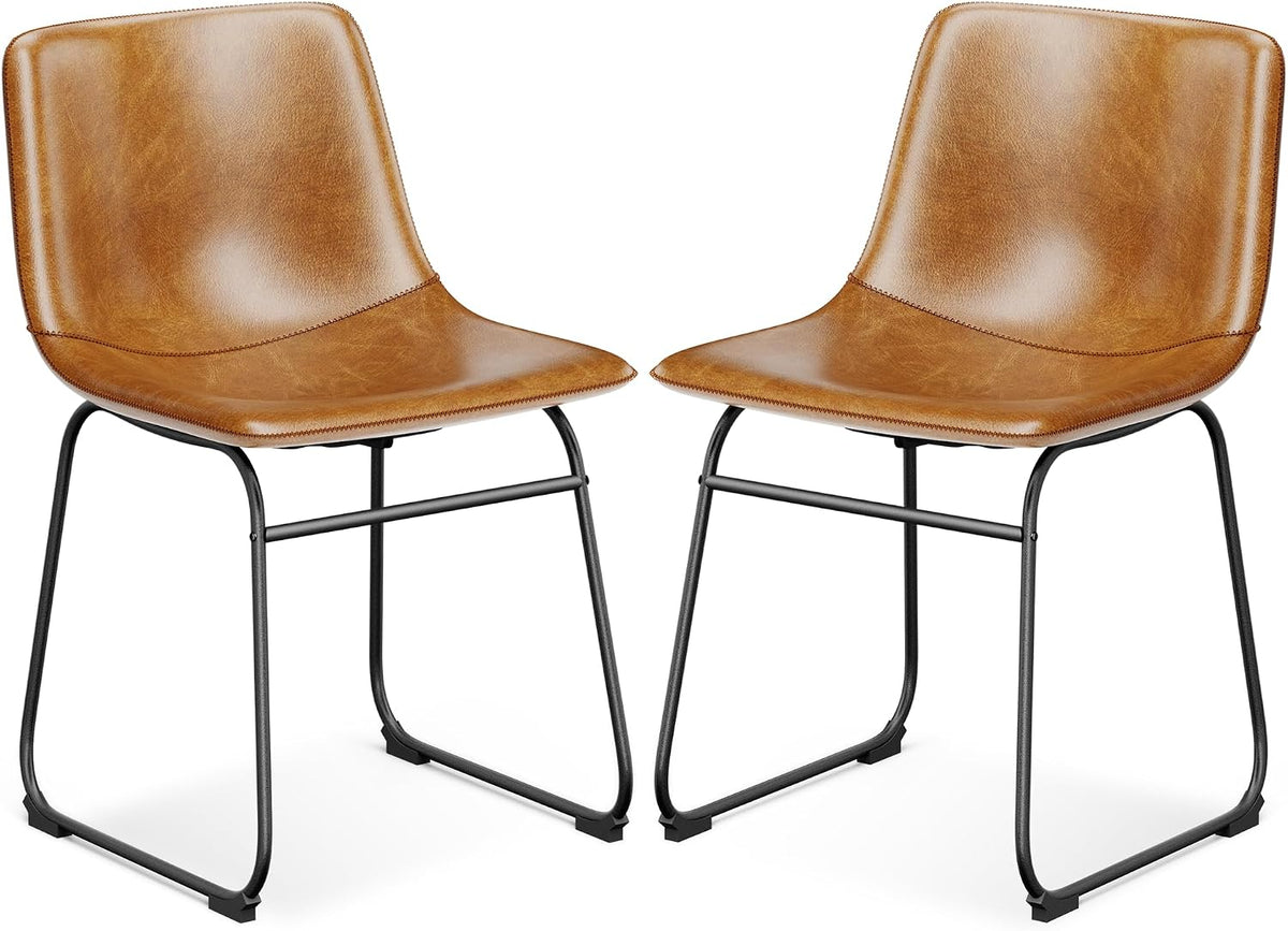 Dining Chairs Set of 8, 18 Inch Faux Leather Kitchen Chairs with Back, Modern Armless Dining Room Chair with Metal Legs for Home Bistro Coffee Shops (Brown)