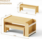 Xilingol Montessori Kids Table and Bench Set with Storage, Wooden Toddler Desk and Chairs Set, Indoor Activity Craft Table for Playroom, Boys, Girls (Natural)