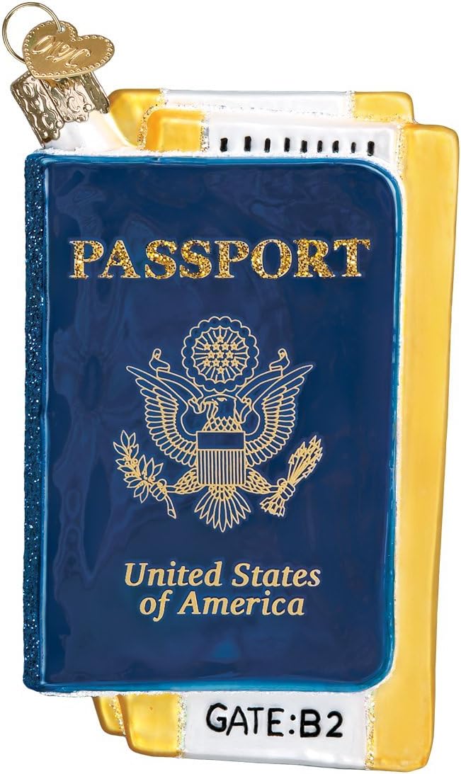 Old World Christmas Passport Glass Blown Ornament for Christmas Tree, Handcrafted Holiday Decoration, Travel Collection