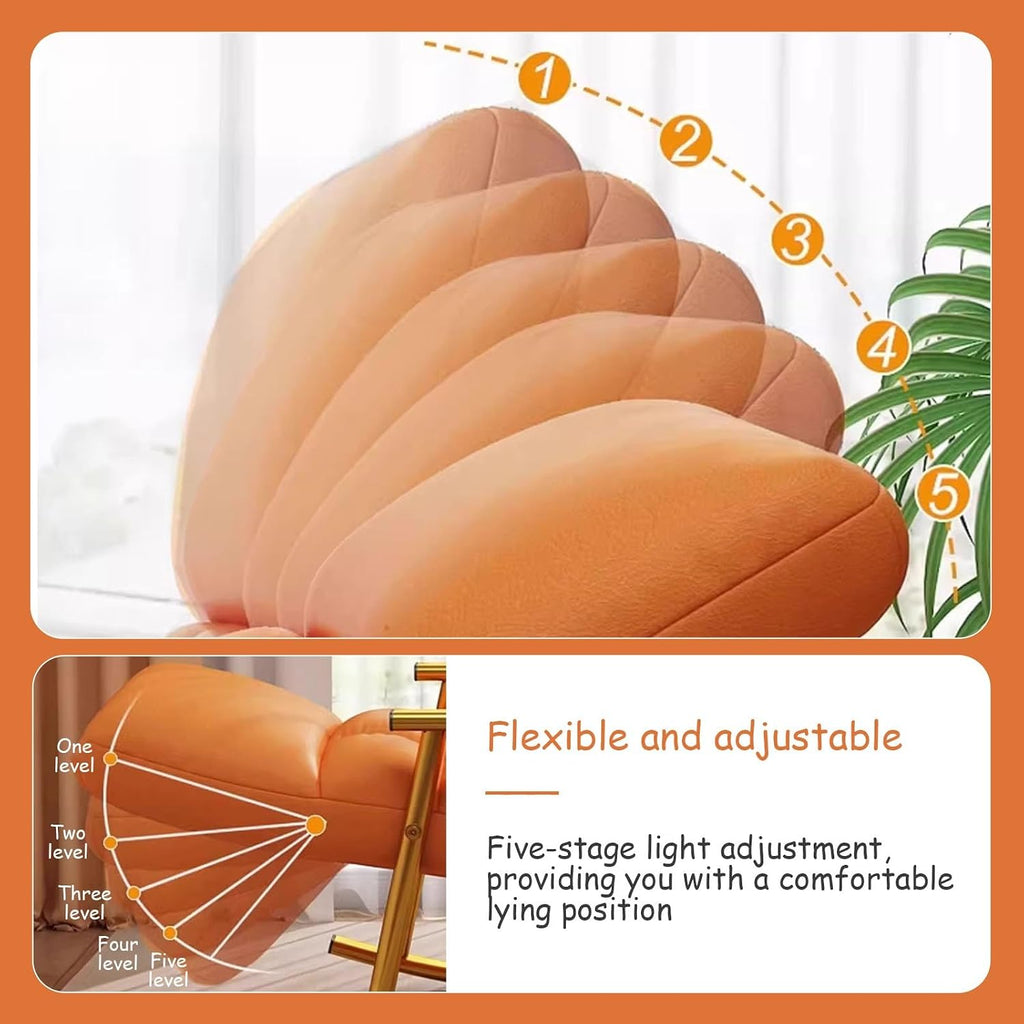 Rocking Chair, Adjustable Backrest Chair with Side Pockets, Side Armchairs for Balcony Porch Patio(Orange+Gold Legs)
