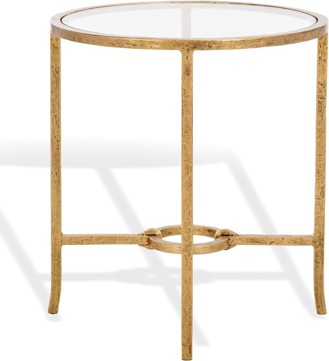 SAFAVIEH Couture Collection Tauri Brass Metal Glass Top Round Accent Table (Fully Assembled)