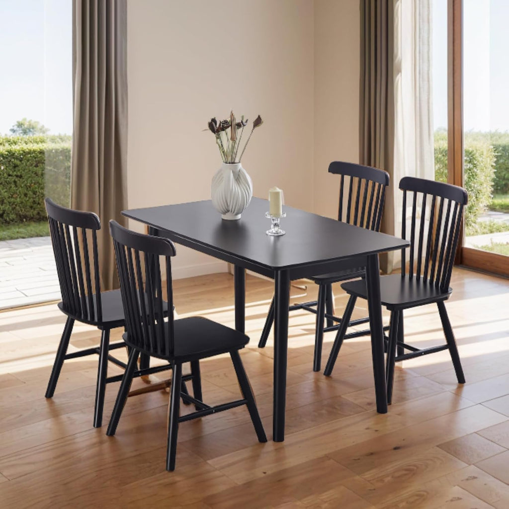 Black Windsor Dining Chairs Set of 6, Solid Wooden Dining Chairs, Spindle Back Dining Room Chairs, Modern Farmhouse Kitchen Chairs for Living Room, Restaurant, Cafe