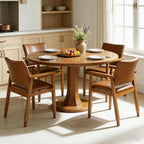 NOBPEINT Mid-Century Modern Dining Chairs with Armrest Set of 2, PU Leather Upholstered Dining Room Chairs with Solid Wood Frame, Walnut Kitchen Armchairs for Kitchen Living Room Restaurant, Brown