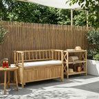 Bamboo Garden Storage Bench 110 x 47 x 80 cm Natural Finish, Outdoor Storage Bench with Hidden Seat Compartment, Post Leg Design for Patio or Indoor Use