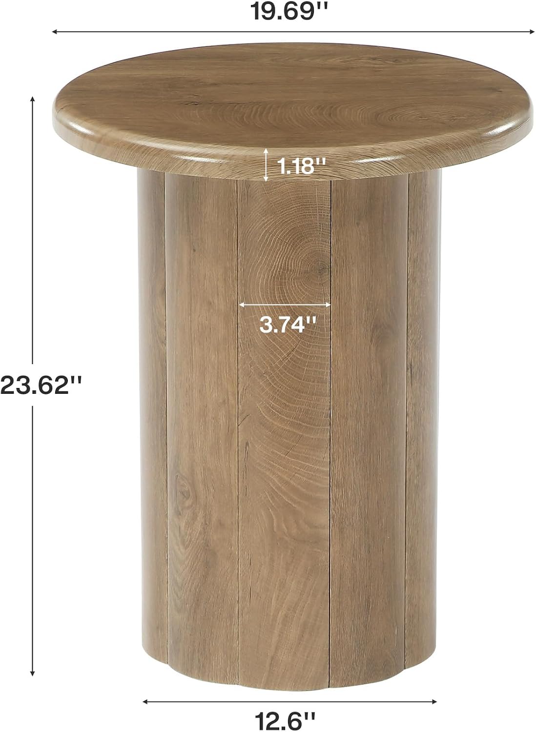 Tribesigns Round Side Table for Living Room, Farmhouse Small End Table with Fluted Base, 20-Inch Rustic Brown Nightstand, Accent Furniture for Small Space Bedroom Apartment