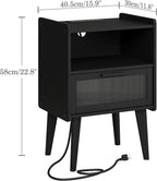MMEOLUOOK Nightstand with Charging Station, Bedside Tables, End Table Side Table with 2 Tiers Storage Space, for Bedroom, Living Room, Black CAMLBZ07BE