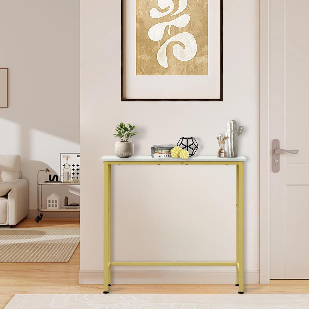 Narrow Console Table, 29.5" Small Entryway Table, Thin Hallway Tables, Slim Sofa Side Tables for Hallway, Living Room, Bedroom, Foyer, Marbleized White
