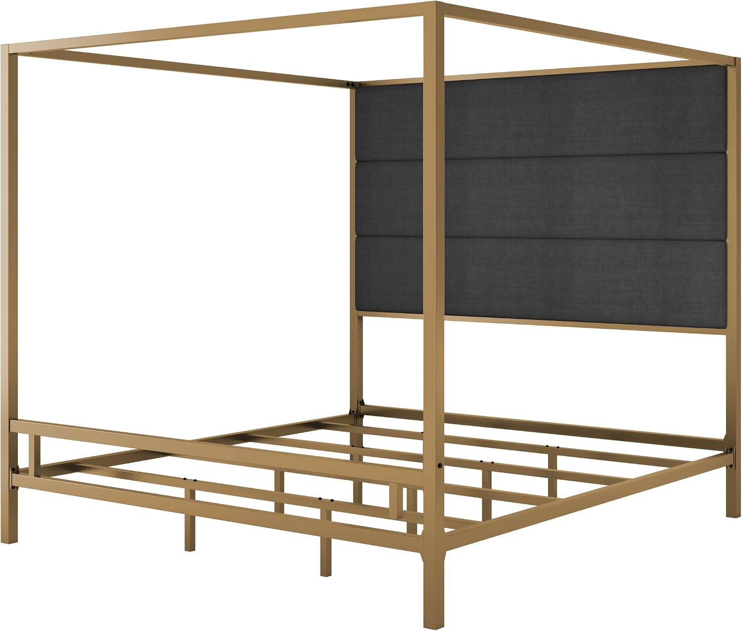 King Size Modern Gold Canopy Bed with Tall Headboard(Dark Gray+Gold, King)