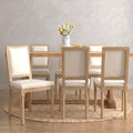 Vintage French Country Dining Chairs Set of 6, Linen Fabric Dining Chair with a Square Back, Beige Upholstered Dining Chairs, Sillas para Comedor, Kitchen & Dining Room Chair (Beige, 6Pcs)
