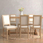 Vintage French Country Dining Chairs Set of 6, Linen Fabric Dining Chair with a Square Back, Beige Upholstered Dining Chairs, Sillas para Comedor, Kitchen & Dining Room Chair (Beige, 6Pcs)