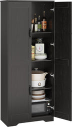 GarveeHome Tall Kitchen Pantry Cabinet, 60 in Storage Cabinet with 2 Doors and Adjustable Shelves, Freestanding Large Utility Storage Cupboard for Dining Room, Bathroom, Living Room, Black