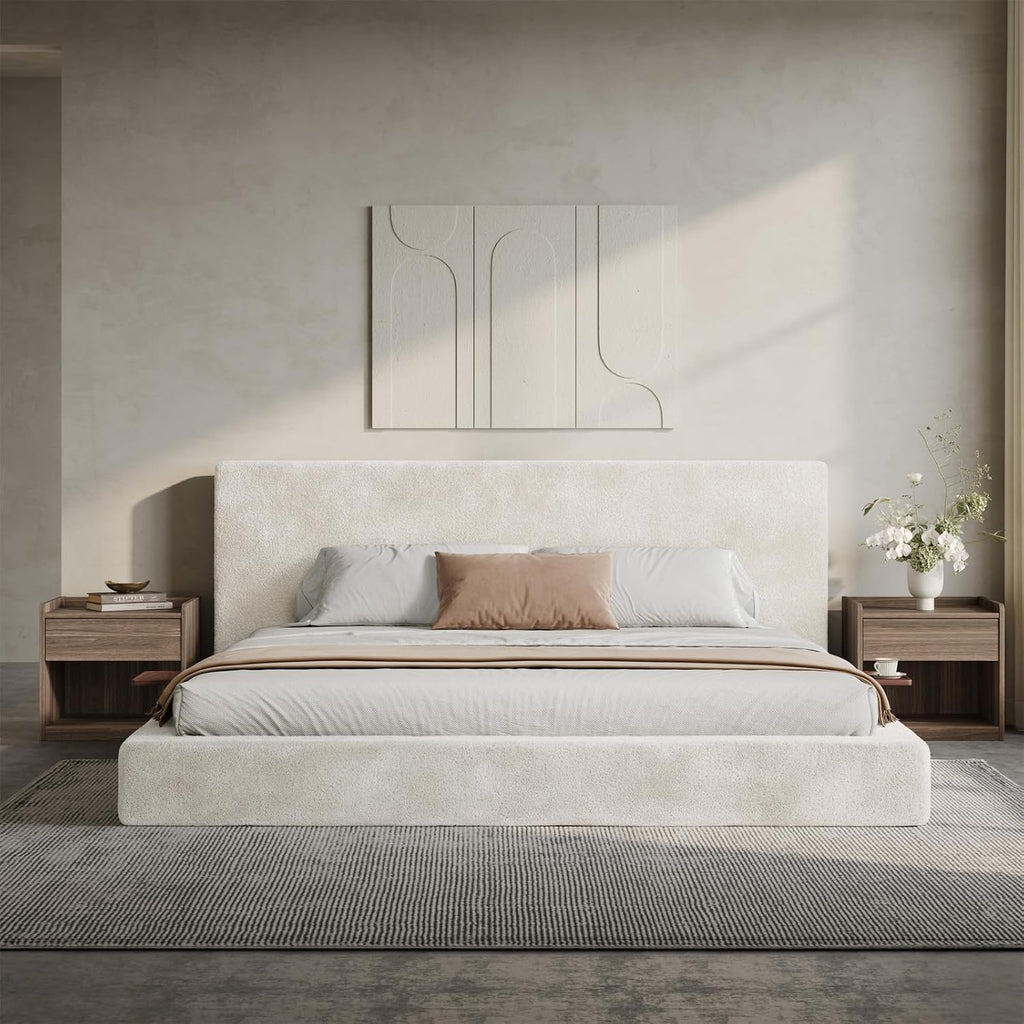 VMU King Size Upholstered Platform Bed Frame with Headboard for Bedroom