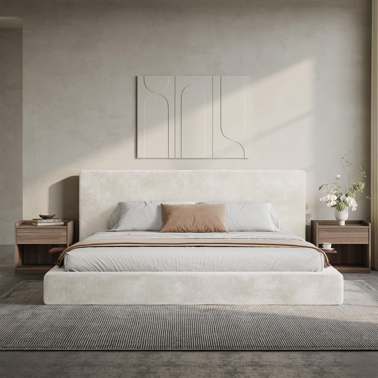 VMU King Size Upholstered Platform Bed Frame with Headboard for Bedroom