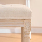 French Style Vanity Stool, Linen Fabric Upholstered Tufted Bathroom Makeup Stool with Brushed Wood Legs, 350lbs Weight Capacity, Foam & Solid Wood Frame, 15.8"x15.8"x17.7" (Beige)