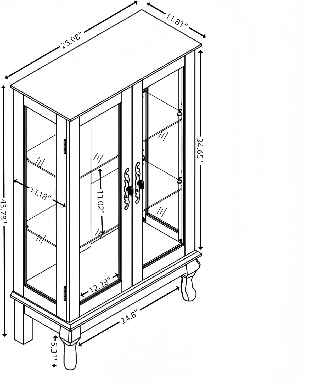 HRVEOCEI Curio Cabinet with Lighted, Display Cabinet with Glass Doors, Corner China Cabinet with Tempered Adjustable Glass Shelves & Carved Decoration(White)