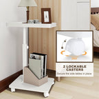 YYW Adjustable C-Shaped End Table with Removable Wheels & Convertible Base - 360° Swivel Height-Adjustable (17.7"-31.5") Sofa/Bedside Table, Minimalist Solid Colors for Modern Spaces (White)