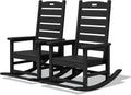 SERWALL Outdoor Rocking Chair Set of 2, Oversized HDPE Rocker, Black | Heavy Duty Front Porch Rocker with Footrest, all Weather Porch Rocker for Deck Patio Balcony, 350lbs Weight Capacity