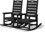SERWALL Outdoor Rocking Chair Set of 2, Oversized HDPE Rocker, Black | Heavy Duty Front Porch Rocker with Footrest, all Weather Porch Rocker for Deck Patio Balcony, 350lbs Weight Capacity