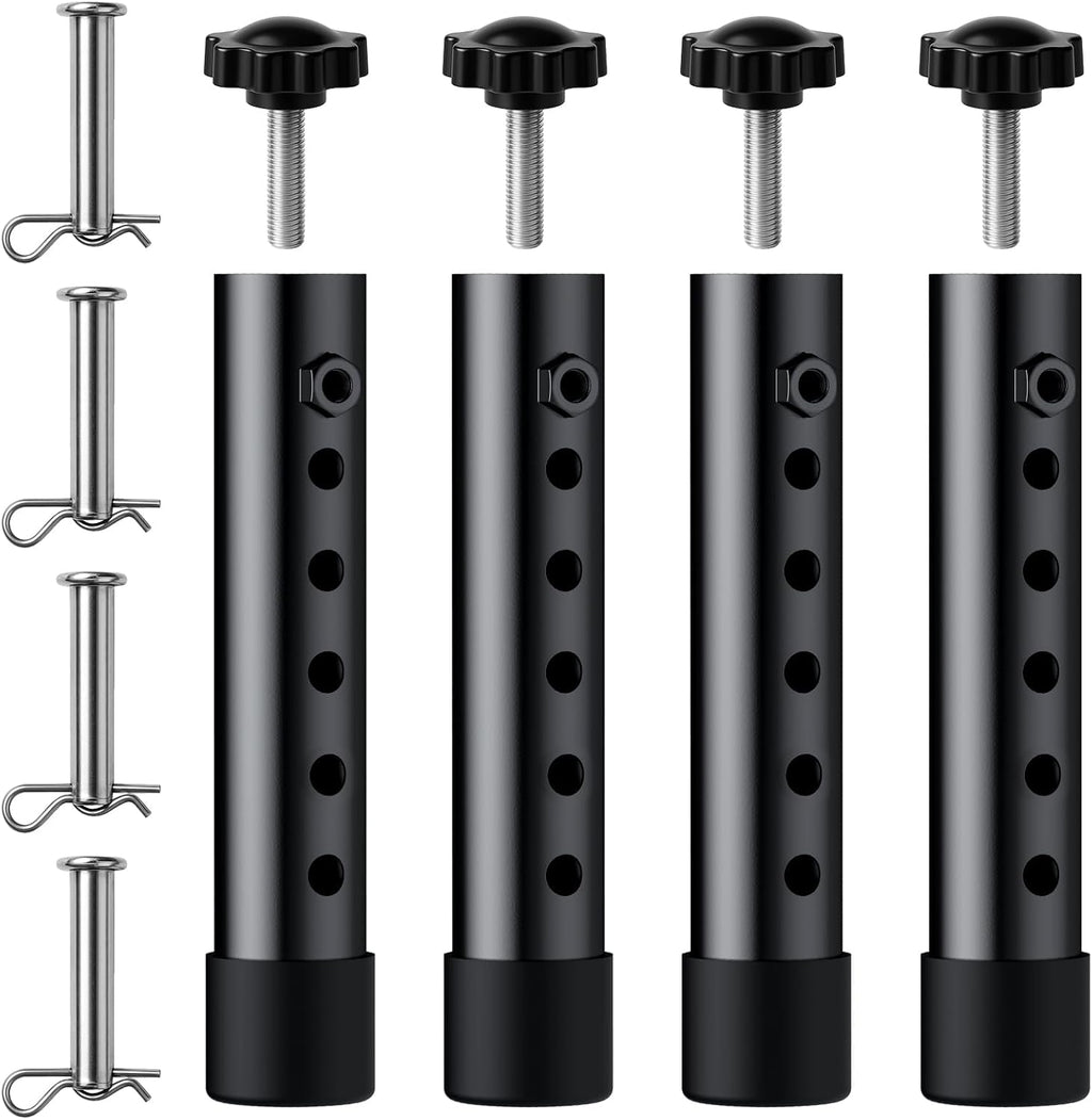 4Pack Folding Table Leg Extenders, 5 Levels Adjustable Height Rise Up to 6.1” Heavy Duty Steel Table Risers for Straight and Bent Legs Under 1.4" Diameters, Black
