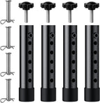 4Pack Folding Table Leg Extenders, 5 Levels Adjustable Height Rise Up to 6.1” Heavy Duty Steel Table Risers for Straight and Bent Legs Under 1.4" Diameters, Black