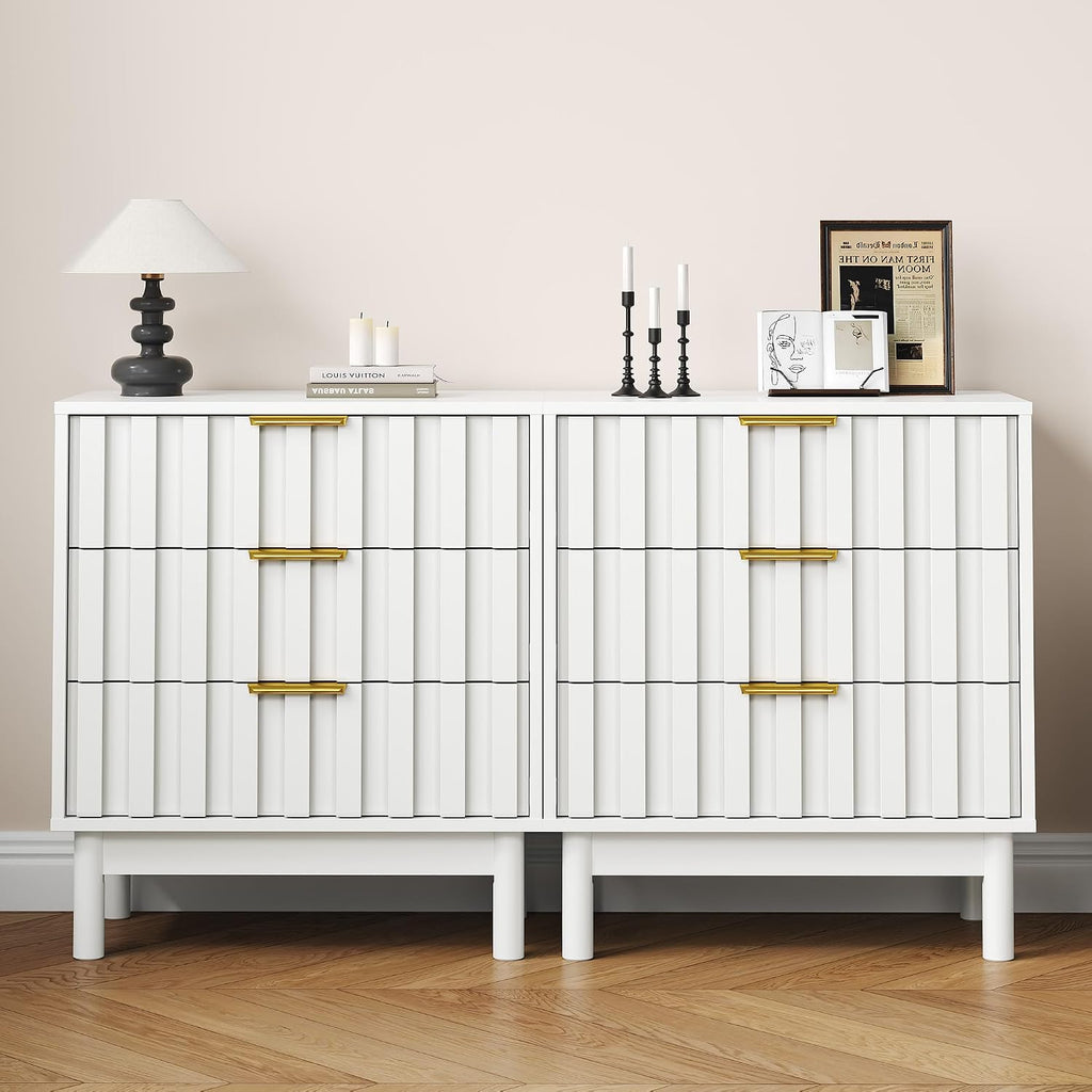 RoyalCraft 3 Drawer Nightstand, Modern Fluted Chest of Drawers, Wooden Storage Night Stand Side Table with Chic Edge Pull, Perfect for Bedroom, Living Room, Entryway, White