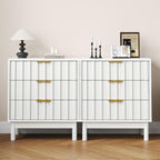 RoyalCraft 3 Drawer Nightstand, Modern Fluted Chest of Drawers, Wooden Storage Night Stand Side Table with Chic Edge Pull, Perfect for Bedroom, Living Room, Entryway, White