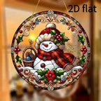 7.87inch Christmas Sun Catcher for Window Hanging with Snowman Designs Round Acrylic Hanging Suncatcher for Garden Decor ，Wall Home, Kitchen, Housewarming Women Neighbor Winter Xmas Decor Gifts