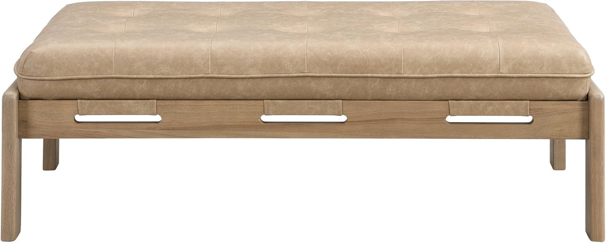 Merax 48.4" Rectangle Tufted Upholstered Cocktail Ottoman, Leather Ottoman Coffee Table, PU Leather Ottoman for Living Room, Bedroom, Office,Taupe Brown