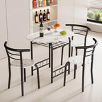 JUMMICO 3-Piece Wooden Round Table & Chair Set (White/Black) | Kitchen Breakfast Nook Wood Grain Tabletop with Metal Frame and Built-in Wine Rack for Kitchen, Dining Room