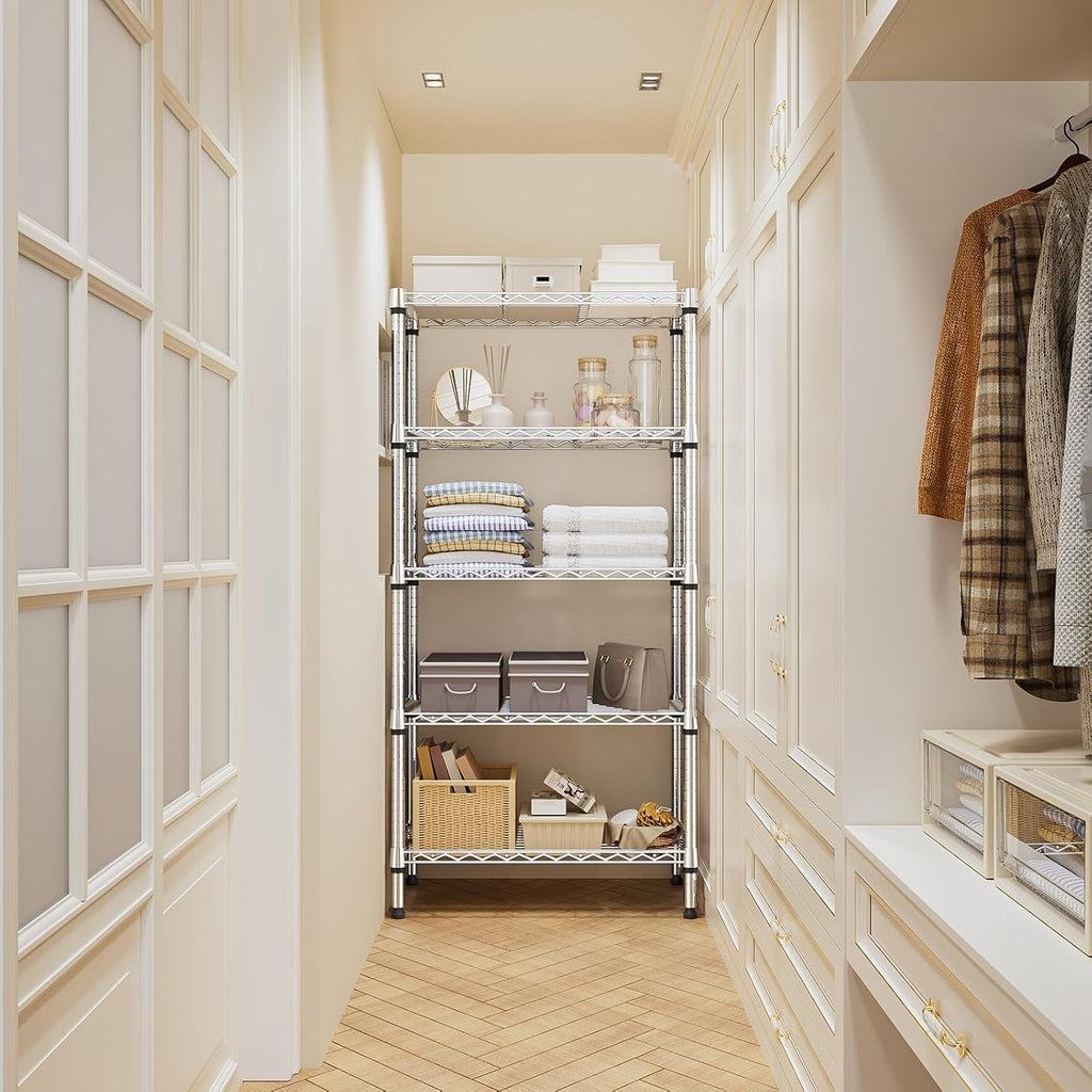 M MZG 1250 lbs 5 Tier Shelf Metal Storage Shelves Shelving Wire Rack Heavy Duty Closet Organizers for Garage Kitchen Bathroom Laundry Chrome 13.8" D x 29.5" W x 59.5" H