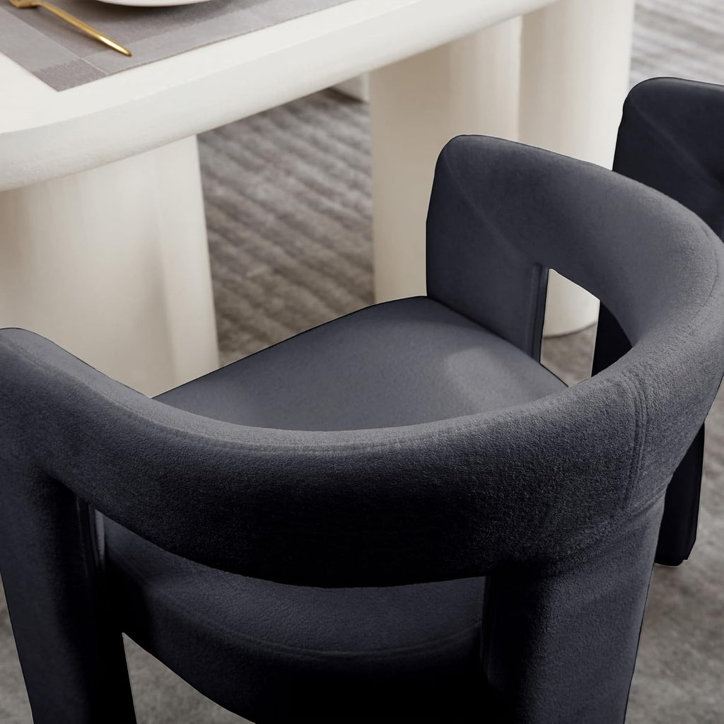 GNIXUU Barrel Dining Chair Set of 2, Modern Upholstered Boucle Dining Room Chairs with Arms and Backrest, Comfy Accent Side Chair for Kitchen, Living Room, Black