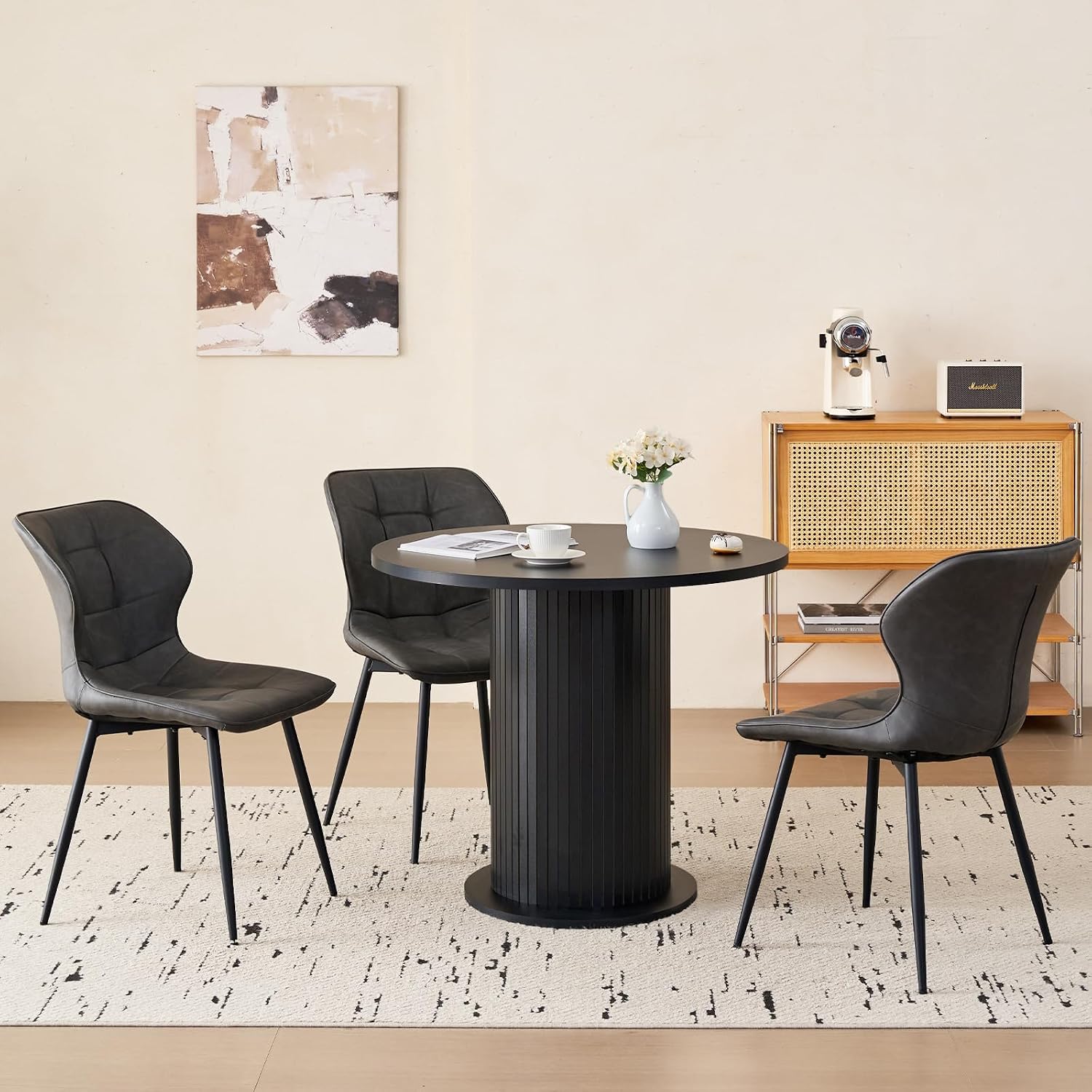 31.5" Round Dining Table for 2, Modern Small Pedestal Kitchen Table, Space Saving, for Apartment Dining Living Room,Black