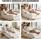 Oversized Chaise Lounge Chair Indoor, Upholstered Sleeper Sofa Bed | Couch with Cup Holders & 2 Pillows, Deep Seat Corduroy Cloud Sofa for Living Room, No Assembly Reading Chair, White