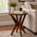 Ahokua Mid-Century Modern Round End Table, Walnut Brown Farmhouse Side Table with MDF Top and Crossed Legs for Living Room Bedroom, or Small Spaces