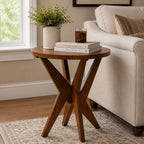 Ahokua Mid-Century Modern Round End Table, Walnut Brown Farmhouse Side Table with MDF Top and Crossed Legs for Living Room Bedroom, or Small Spaces