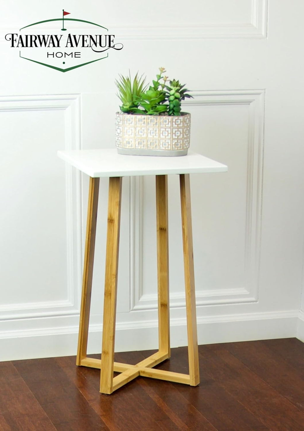Solid Bamboo Frame Square Plant Stand (White)