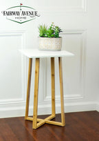 Solid Bamboo Frame Square Plant Stand (White)