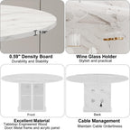 IBF 47" Round Dining Table with Storage, White Faux Marble Kitchen Tables for 4-6 People, Modern Dining Room Table with Fridge Space, Wood Circle Dinner Tables for Home, White Marble, Only Table