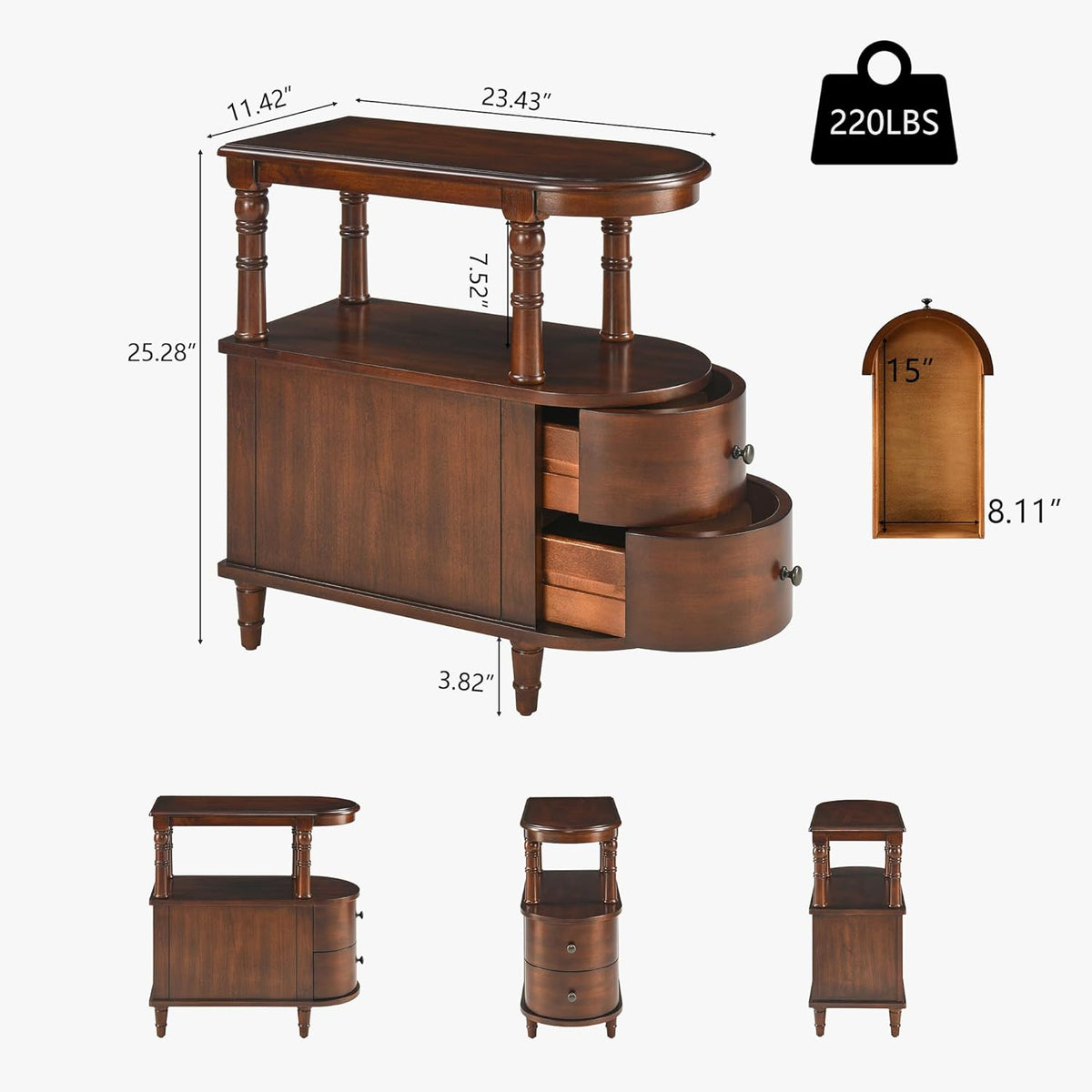 Narrow End Table with 2 Storage Drawers, Retro Vintage Sofa Beside Table, Wood Slim Telephone Table for Living Room,Saving-space, 23.4“L x 11.4"W x 25.3"H, No-Tools Assembly, Cherry Walnut BG-A508-CY