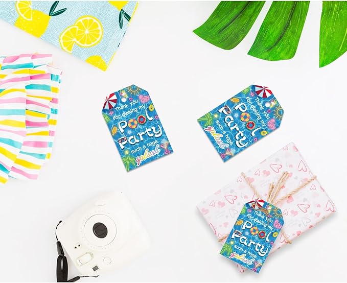 50pcs Pool Party Thank You Tags, Summer Beach Themed Gift Tags for Baby Shower and Birthday Party Favors Decoration (Pool)