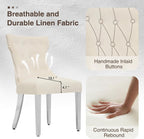 adochr Velvet Dining Chairs Set of 2, Upholstered Kitchen Chairs with Mteal Legs, Modern Button Tufted Back with Square Pull Ring Trim for Dining Room, Beige