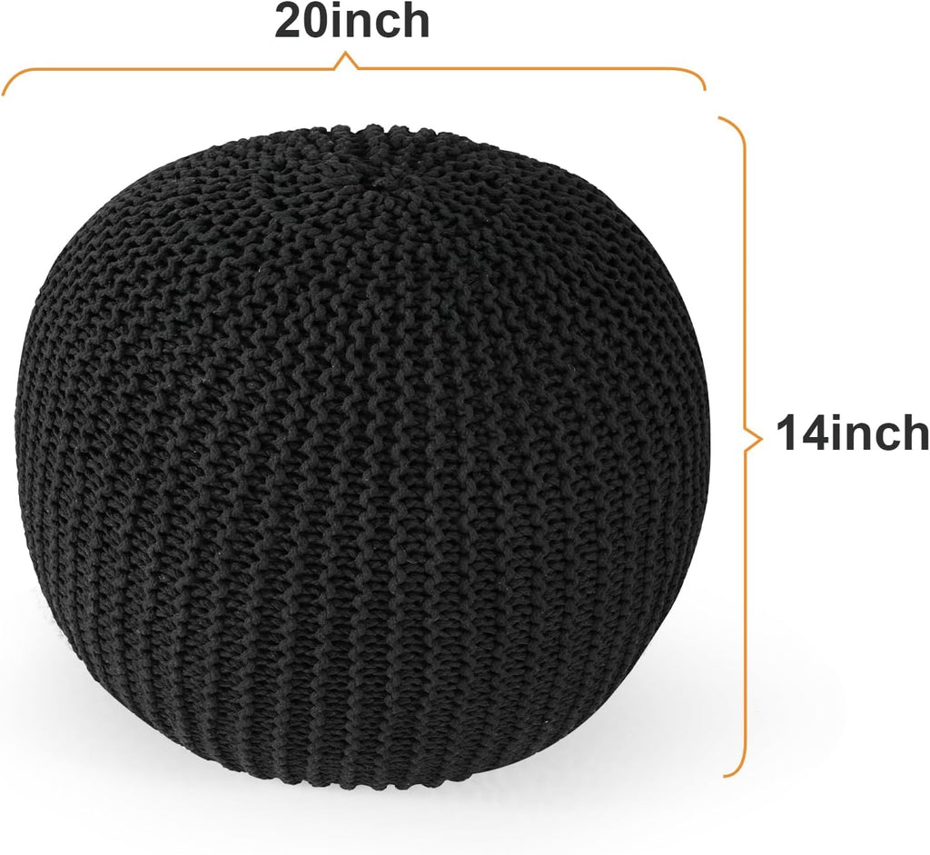 Pouf Ottoman Stuffed Round Modern Foam Filled Foot Rest Poufs for Living Room Chair Decorative 20 X 14 Inches Boho Relax Stool for Wedding Christmas Party, (Black, 20 Inch)
