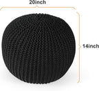 Pouf Ottoman Stuffed Round Modern Foam Filled Foot Rest Poufs for Living Room Chair Decorative 20 X 14 Inches Boho Relax Stool for Wedding Christmas Party, (Black, 20 Inch)