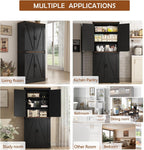 Hlivelood 71" Tall Kitchen Pantry,Farmhouse Storage Cabinet with Adjustable Shelves,Load-Bearing Steel Pipe,Farmhouse Pantry Cabinet with 4 Barn Doors,for Kitchen,Dining Room,Living Room(Black)