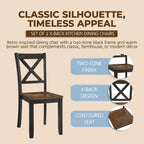 ROME + OAK X-Back Farmhouse Wooden Armless Dining Chairs in Black/Dark Brown, Set of 4 - Indoor Home Kitchen Seating Furniture