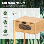 Giantex Bamboo Nightstand Set of 2, Mid Century Modern Bedside Table with Tempered Glass Decorated Drawer, Boho End Table for Bedroom, Living Room and Small Spaces, 16" L x 16" W x 20" H, Natural