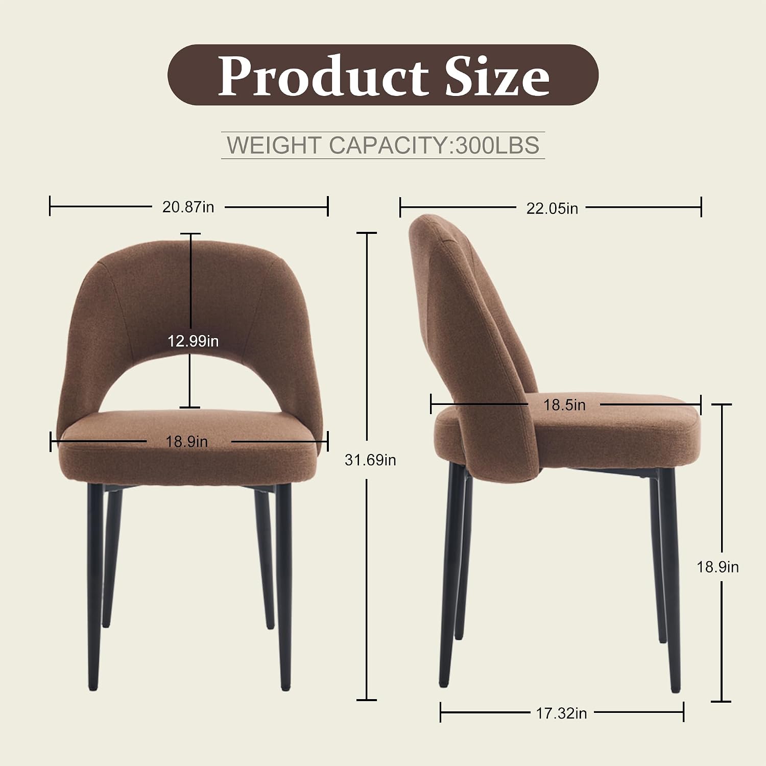 Modern Dining Chairs, Fabric Upholstered Accent Kitchen Chairs with Comfy Padded Seat & Sturdy Metal Legs, Side Farmhouse Chairs for Dining Room, Living Room, Restaurant (Brown, Set of 6)