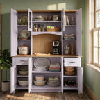 Timechee 78.7" Tall Farmhouse Kitchen Pantry Storage Cabinet, Kitchen Cupboard with Storage Drawers, Large Buffet Sideboard Cabinet with Doors and Adjustable Shelves for Dining Room, White & Oak